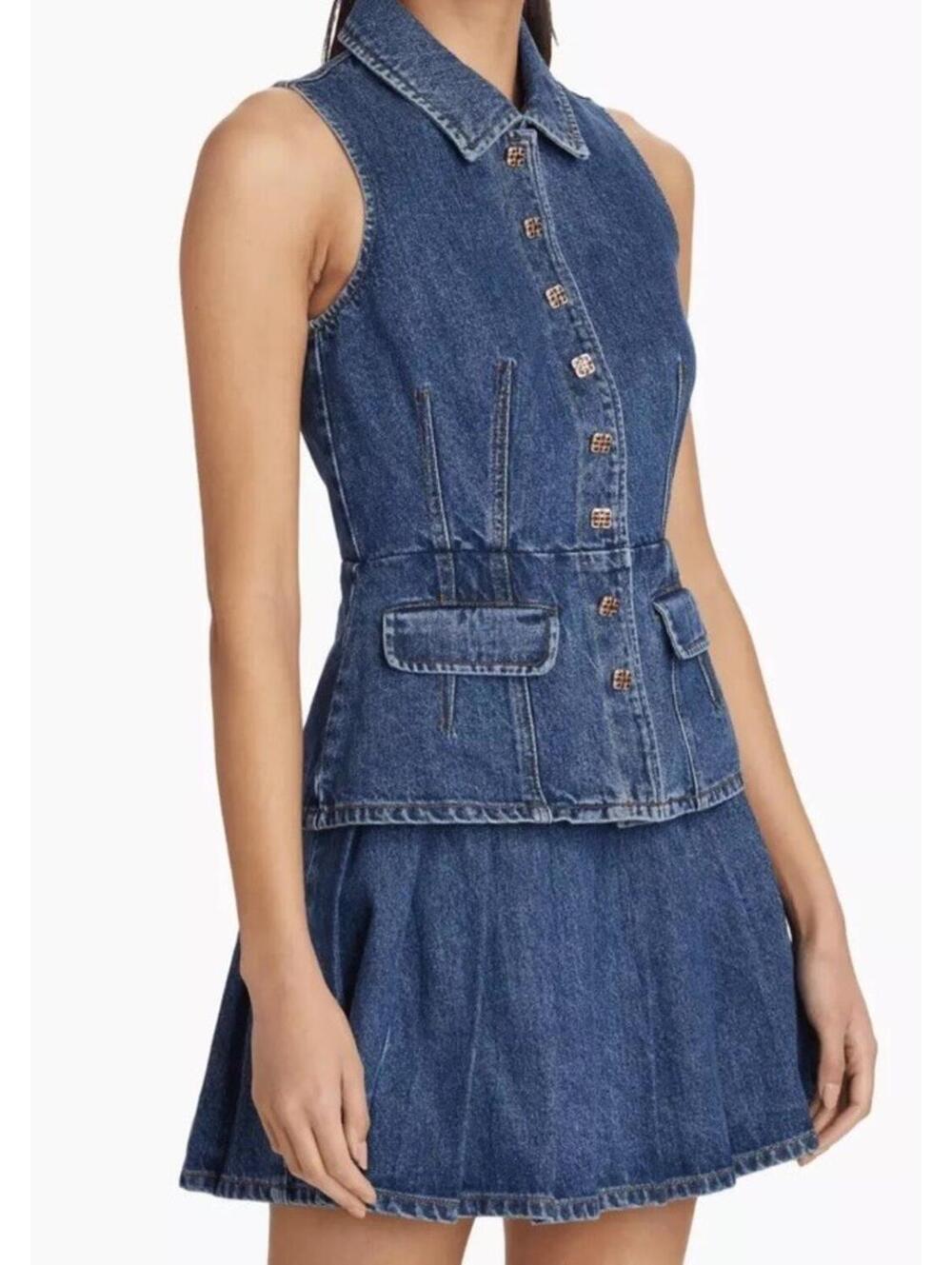 Self Portrait Denim Dark Wash Skirt Blue Size US 2 - Picture 2 of 8